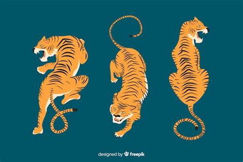 Free Vector Collection Of Hand Drawn Tigers