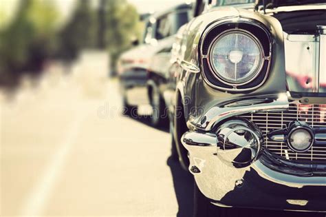 Classic Car Headlights Close Up Stock Image Image Of Front Parked