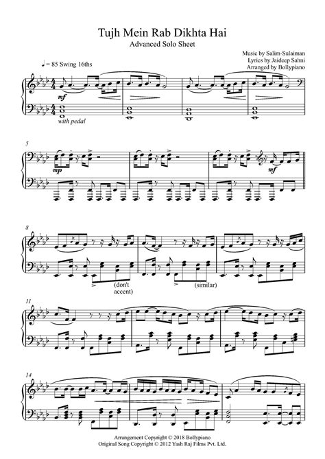 Tujh Mein Rab Dikhta Hai Advanced Solo Sheet PDF | Rab Ne Bana Di Jodi