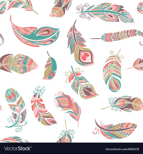 Bohemian Style Feathers Seamless Pattern Vector Image