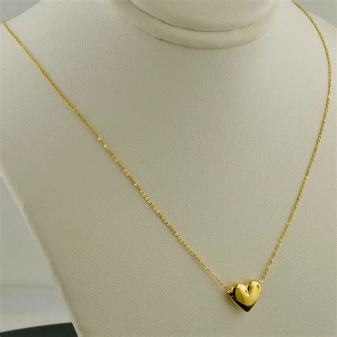 10k Yellow Gold Necklace Puffed Heart Pendant Necklace Etsy