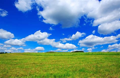 Field With Green Grass And Blue Sky With Clouds Stock Image Image Of