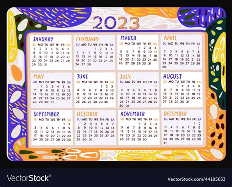 Calendar 2023 2023 Colorful Monthly Royalty Free Vector