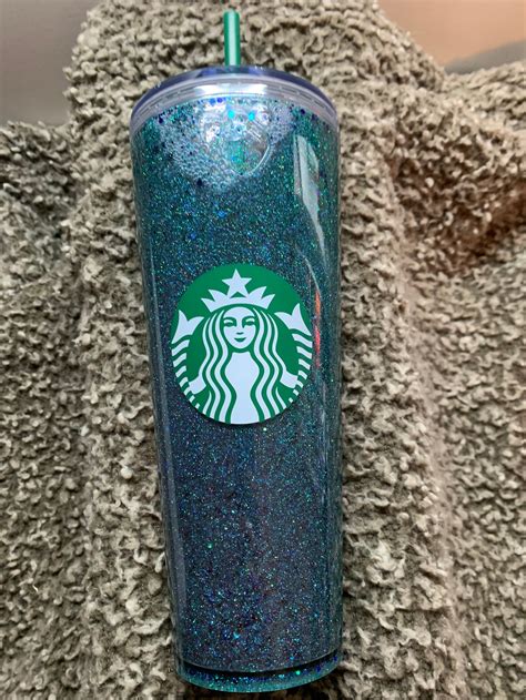 Starbucks Snow Globe Tumbler With Teal Glitter Completely Etsy