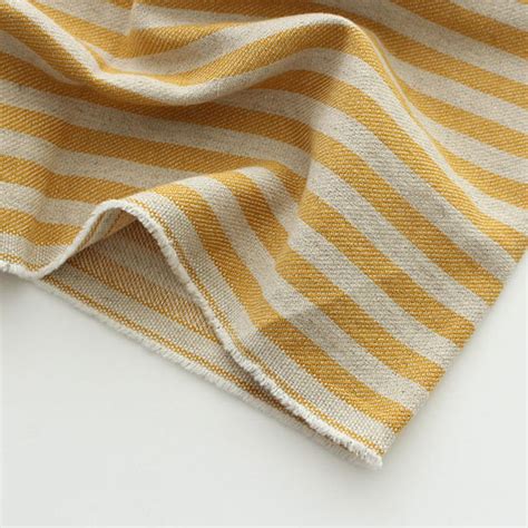 Cotton Linen Fabric Mustard Yellow Stripe By The Yard 44 Etsy Uk