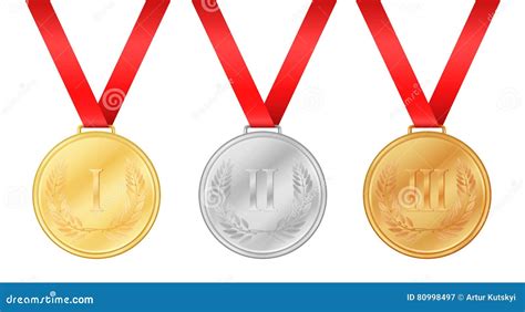 Three Olympic Games Medals Gold Medal Silver Medal Stock Vector