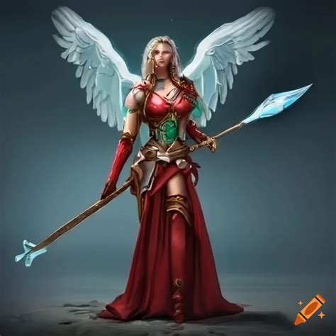 Fantasy Illustration Of A Female Angel Warrior With Icy Spear