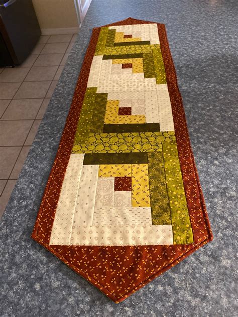 Reversible Log Cabin Table Runner 45 X 12 12 Etsy