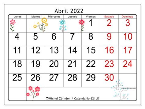 Calendario Abril De 2022 Para Imprimir “621ld” Michel Zbinden Es