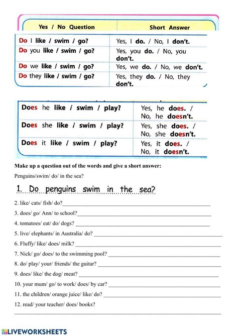 Present Simple Yes No Questions Interactive Worksheet English Grammar