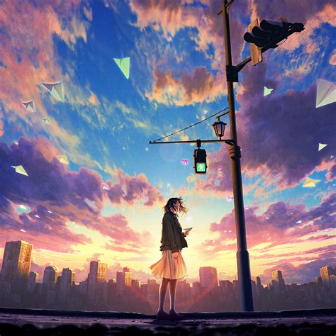 Anime Girl Sky Clouds Sunrise Scenery 4k 67 Wallpaper Pc Desktop