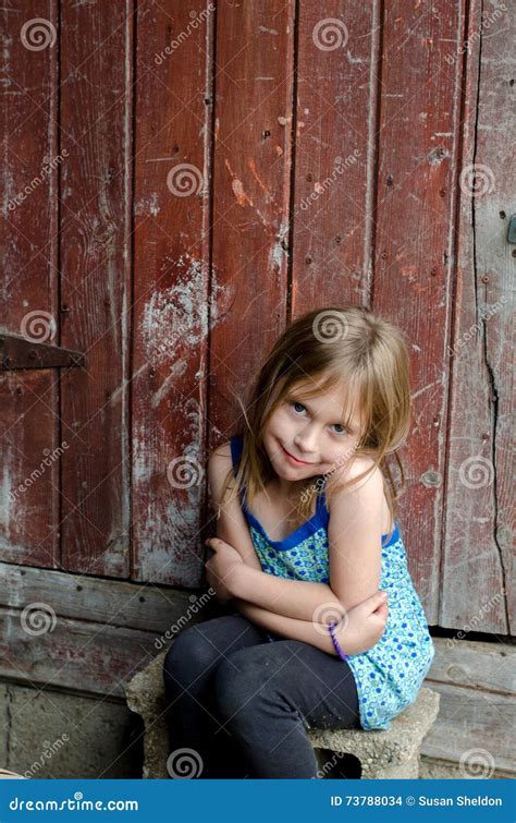 Cute Little Country Girl Stock Photo Image Of Step Barnwood 73788034