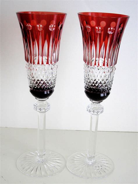 2 Ajka King Louis Red Ruby Cased Cut To Clear Hungary Crystal Champagne