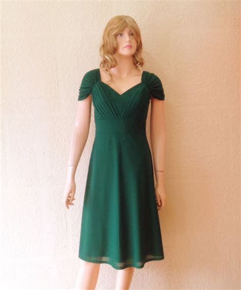 Knee Length Dress Dark Green Dress