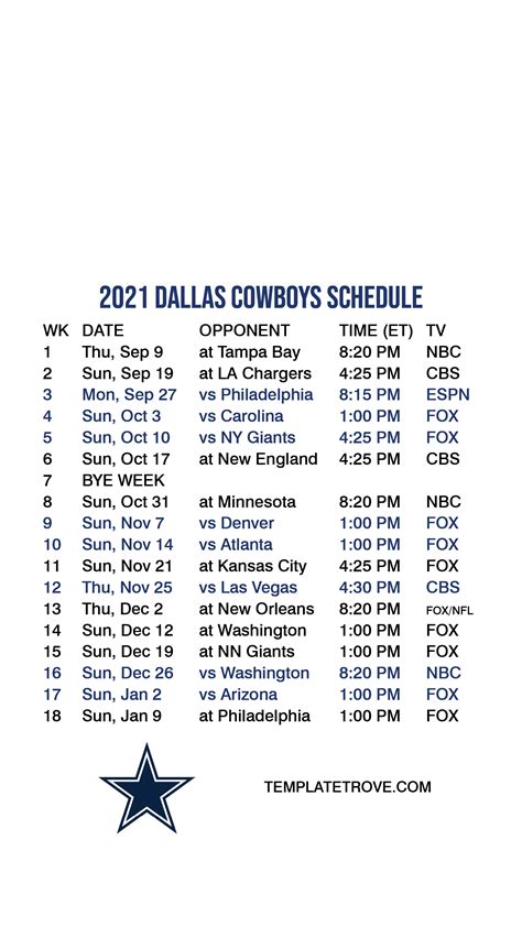 Dallas Cowboys Schedule Printable 2022 Customize And Print