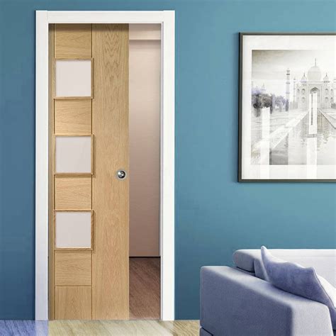 A pocket door can provide additional privacy between the bedroom and bathroom. Messina Oak Single Evokit Pocket Door - Frosted Glass ...