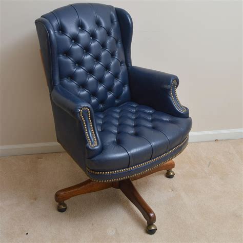 Tufted Navy Blue Leatherette Desk Chair Ebth