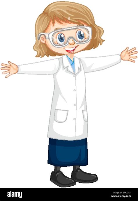 Cute Girl Cartoon Character Wearing Science Lab Coat Illustration Stock