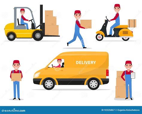 Vector Illustration Of A Set Cartoon Delivery Man Stock Vector