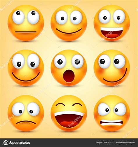 Smiley Emoticons Set Yellow Face With Emotions Facial Expression D