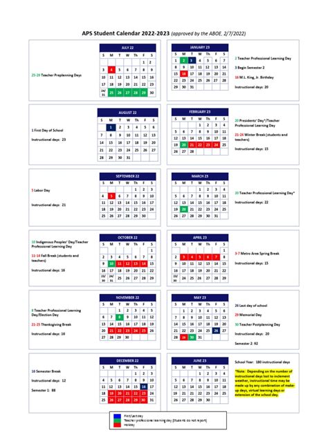 Aps Student Calendar 2022 2023 Approved By The Aboe 272022 Pdf