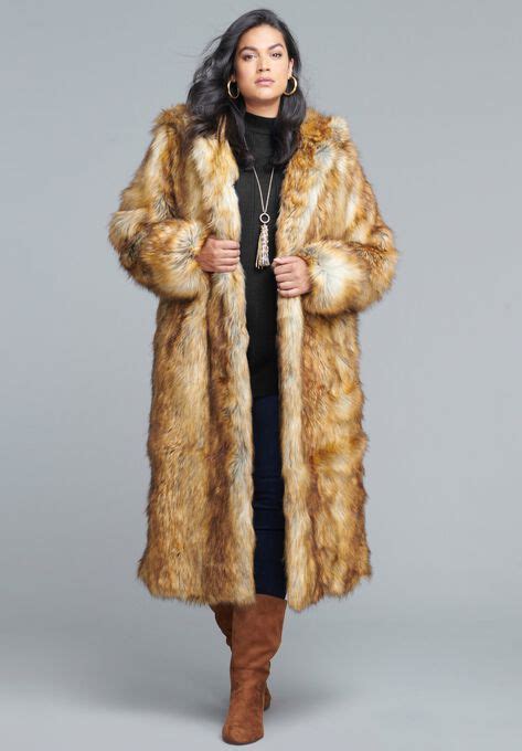 Full Length Faux Fur Coat With Hood Roamans