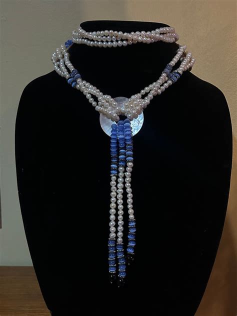 Vintage Pearl And Blue Catseye Layered Statement Necklace Etsy