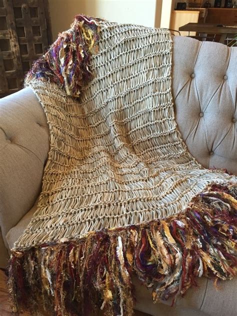Red Gold Brown Fringe Throw Blanket Afghan with Rust