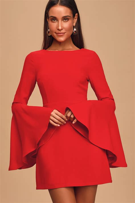 Trendy Red Dress Long Sleeve Mini Dress Sexy Backless Dress Lulus
