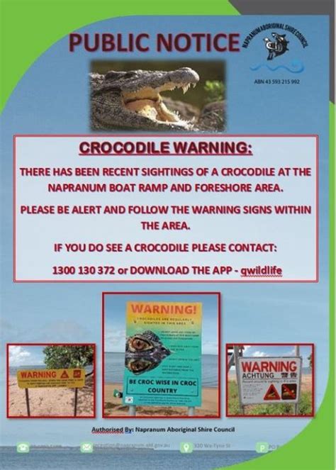 Public Notice Crocodile Sightings Alert Napranum Aboriginal Shire