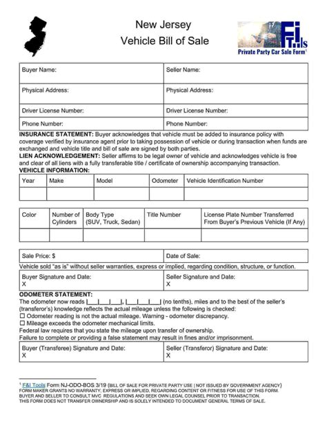 Free Fillable New Jersey Vehicle Bill Of Sale Form ⇒ Pdf Templates