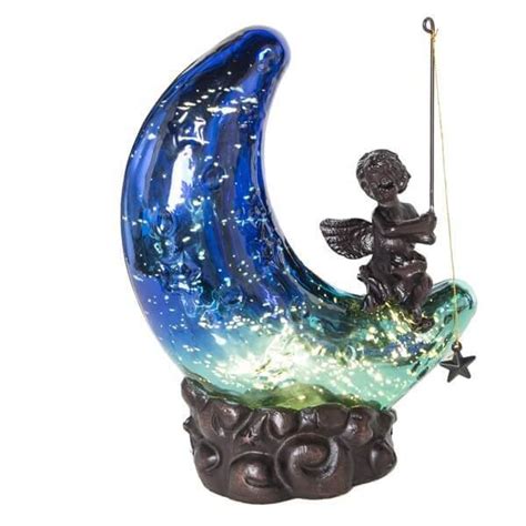 Teal And Blue Mercury Glass Moon Cherub Accent Lamp Reflections By Claudia