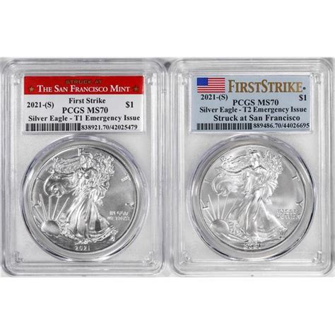Lot Of 2021 S Type 1 And 2 1 American Silver Eagle Coins Pcgs Ms70