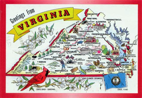 Large Tourist Illustrated Map Of Virginia State Virginia State Usa