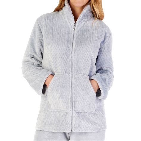Bed Jacket Womens Zip Up Soft Waffle Fleece Housecoat Slenderella