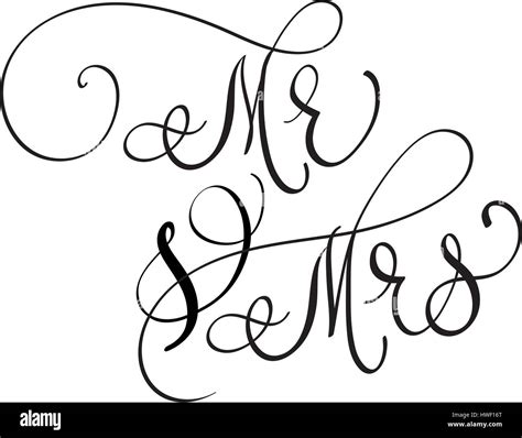 Vector Mr And Mrs Text On White Background Hand Drawn Calligraphy