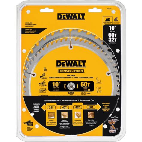 Dewalt 10 In Construction Saw Blade 2 Pack With 60 And 32 Tooth Blades