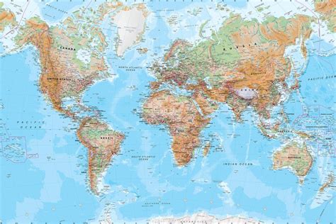 Detailed World Physical Map Mural Map Murals World Map Mural Map Wall
