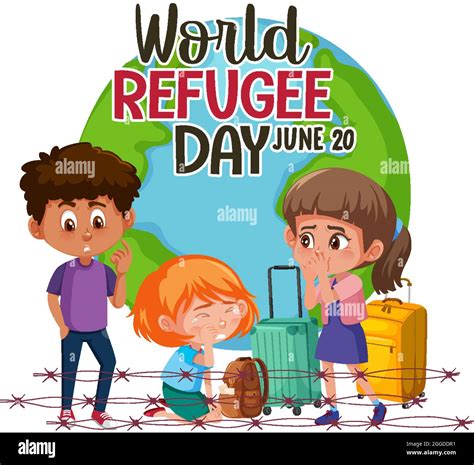 Bandera Del Día Mundial Del Refugiado Con Personas Refugiadas En La Ilustración De Fondo Del
