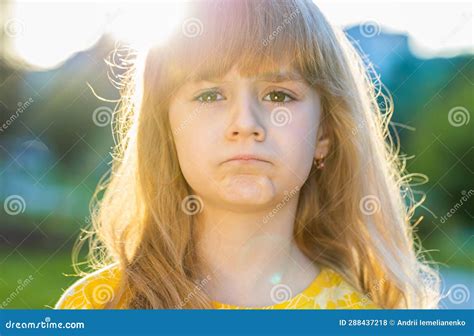 Tired Sad Upset Exhausted Preteen Child Girl Looking At Camera With