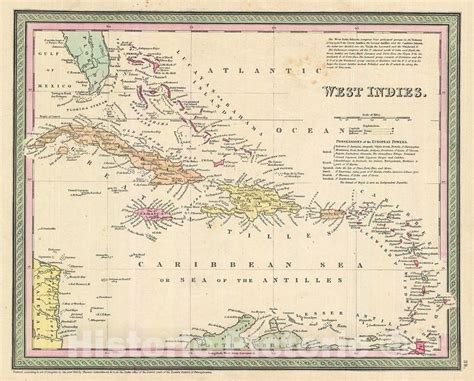Historic Map Cowperthwait Map Of Cuba And West Indies 1850 Vintage