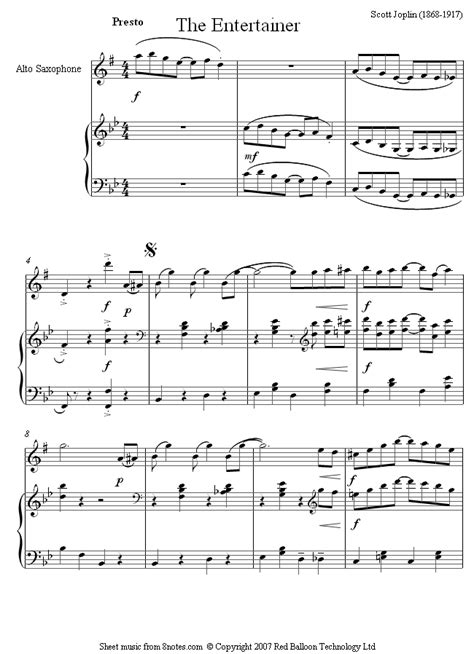 (pdf/ digital print, 2 pages). Scott Joplin - The Entertainer sheet music for Saxophone - 8notes.com