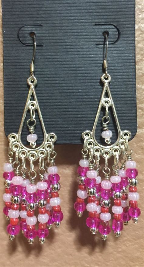 Pink Chandelier Earrings By Handmadehobbycorner On Etsy