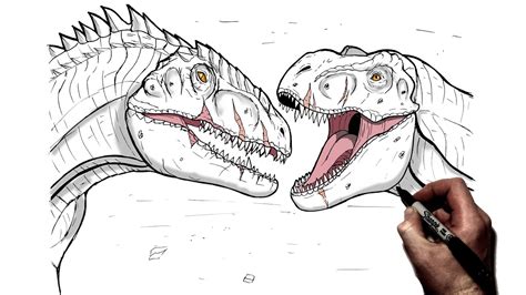 How To Draw Trex Vs Giganotosaurus Step By Step Jurassic World Dominion Youtube