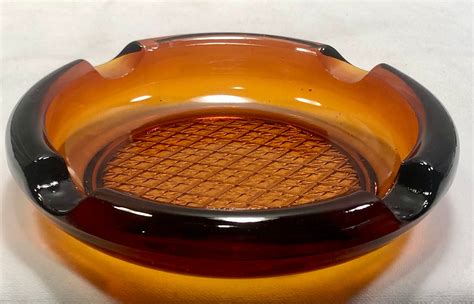 Vintage Large Amber Glass Ashtray