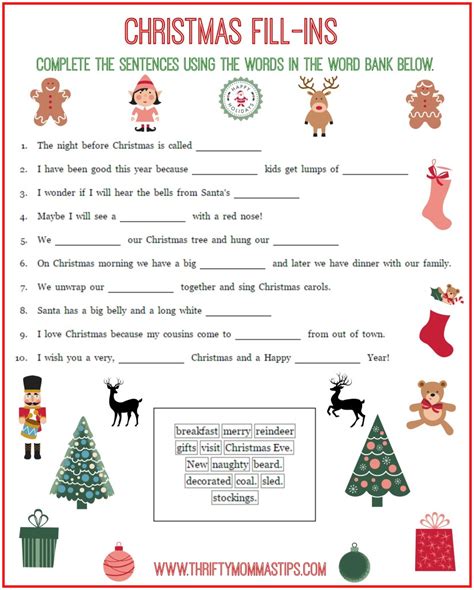 Free Christmas Fill Ins Printable — Thrifty Mommas Tips