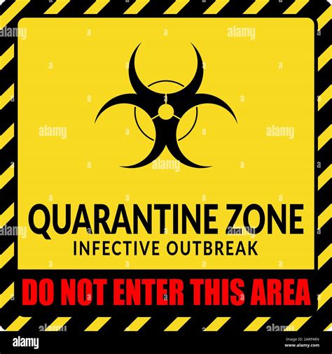 Vector Of Yellow Quarantine Zone Warning Sign Over Quarantine Area On Infection Outbreak
