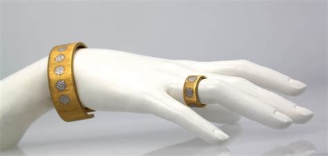 Buccellati 18 Karat Textured Brushed Yellow Gold And White Gold Cuff Bracelet At 1stdibs