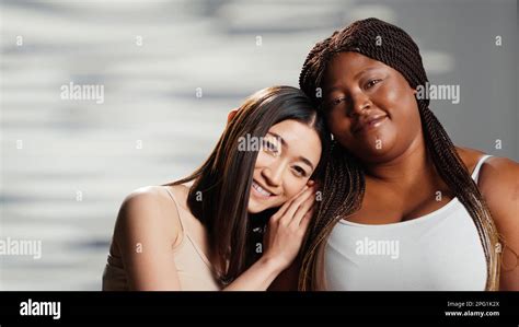 Interracial Girls Expressing Body Positivity And Confidence Group Of Women With Different Body