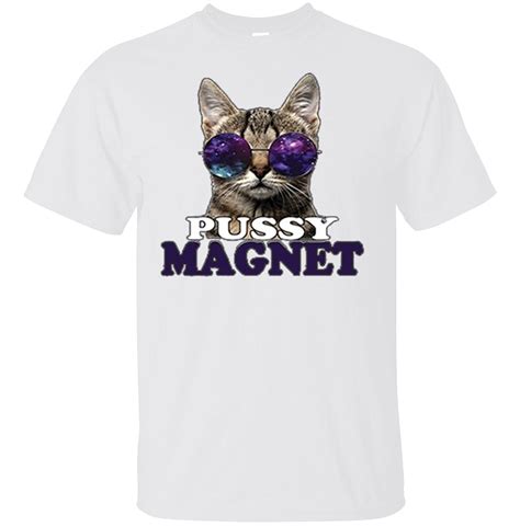 Mens Pussy Magnet Cat Sunglasses Funny Meme T Shirt Novelty Anime